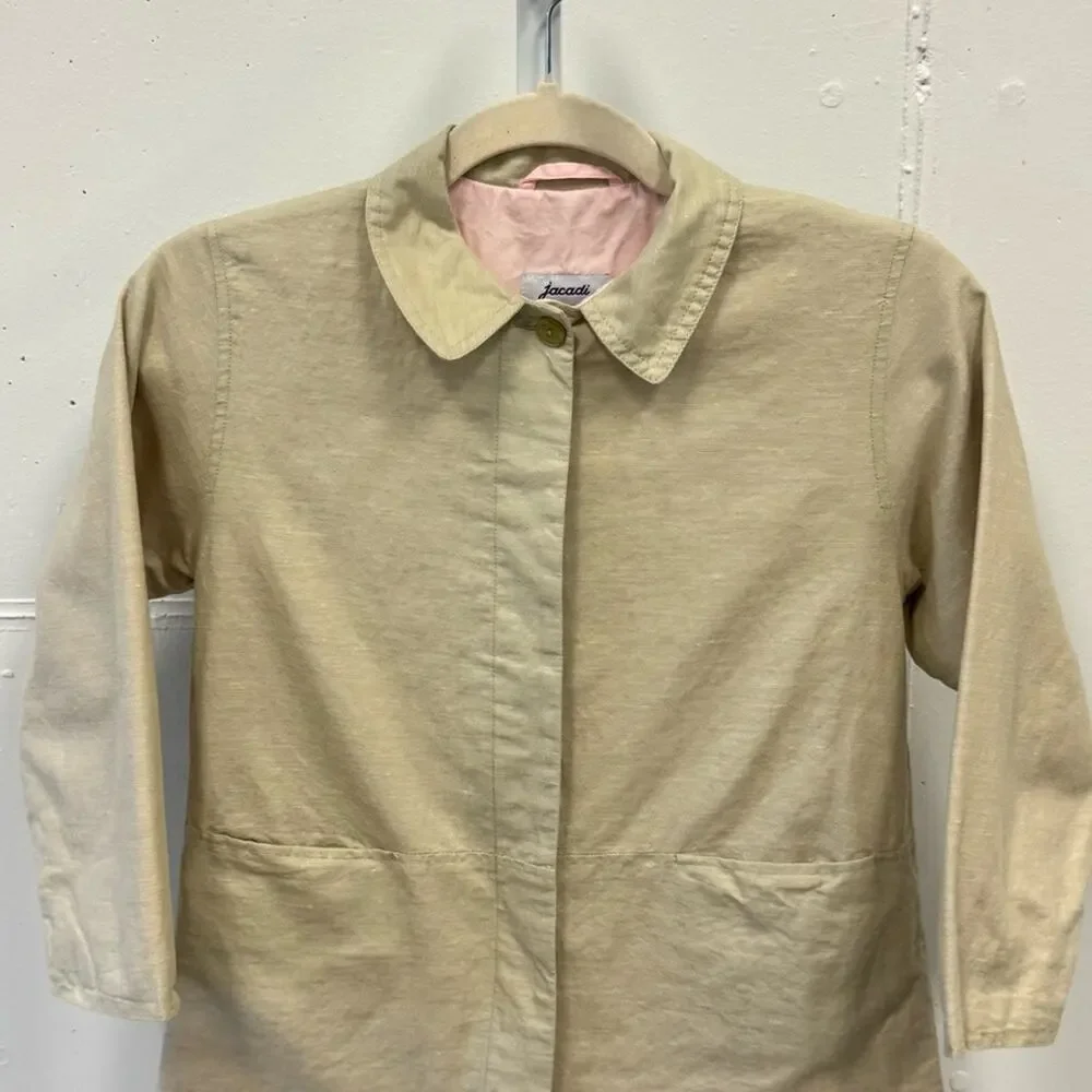 Jacadi Linen‎ Cotton Blend Minimalist Spring Summer Trench Coat Beige Neutral 8Y